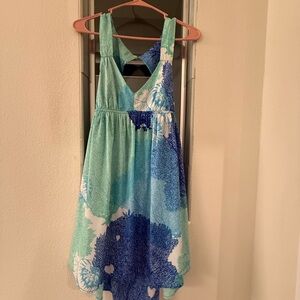 Roxy Green and Blue Asymmetrical Halter Sundress